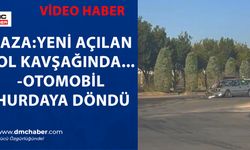 Yeni açılan yol kavşağında otomobil hurdaya döndü