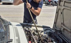 Aracın motoruna yılan girdi elindeki sopayla çıkardı