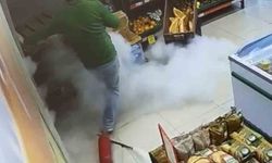 Yangın tüpü yere düştü, çalışan panikle kaçtı