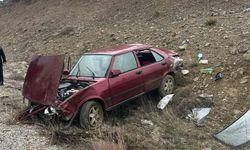 Devrilen otomobildeki 5 kişi yaralandı