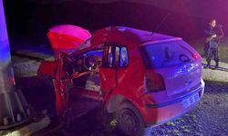 Kontrolden çıkan otomobil levhaya çarptı