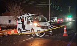 Altunhisar’da Hafif ticari araç direğe çarptı. 2 ağır yaralı