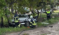 Kontrolden çıkan otomobil ağaca çarptı
