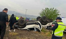 Kontrolden çıkan otomobil tarlaya devrildi