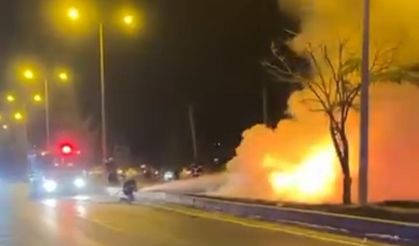 Alevlere teslim olan otomobilin sürücüsü yaralandı