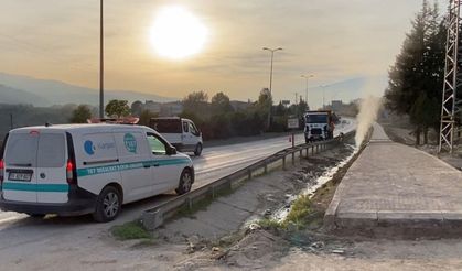 Çalışmalar sırasında patlayan doğal gaz borusu tedirgin etti