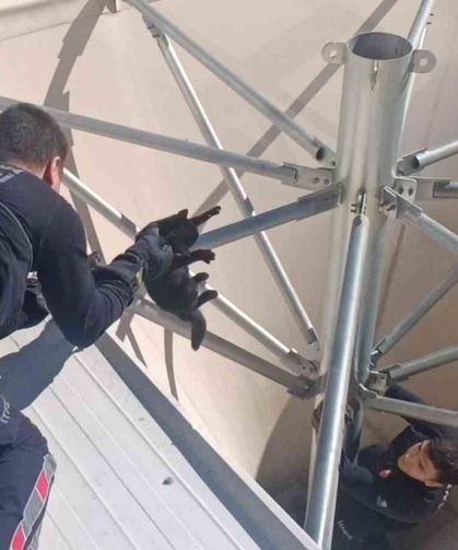 Çatıda mahsur kalan kediyi itfaiye kurtardı