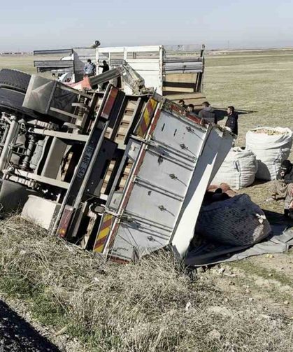 Patates yüklü kamyon şarampole devrildi: 1 yaralı