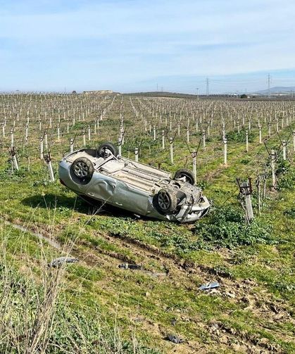 Manisa'da takla atan otomobil, üzüm bağına uçtu
