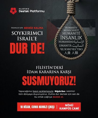 Niğde’de vatandaşlar Filistin için bir araya gelecek