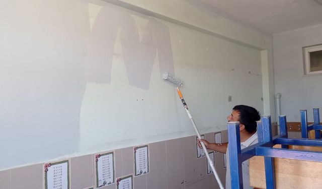 Bir Okul Müdürü ve bir Belediye personeli koskoca okulu boyadı