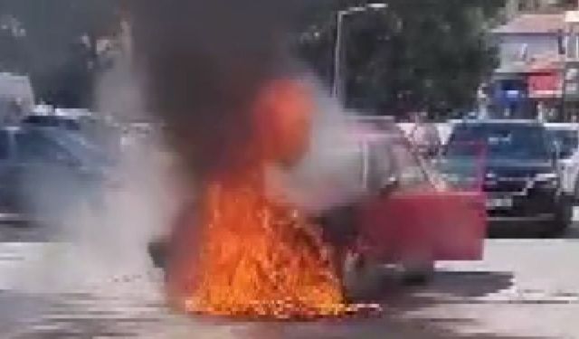 Aksaray’da seyir halindeki Tofaş yandı