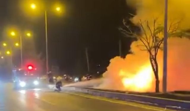 Alevlere teslim olan otomobilin sürücüsü yaralandı