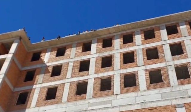 Maaşlarını alamayan işçiler binanın tepesine çıktı