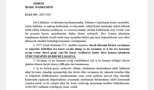 Selimiye Camii’nde tepki çeken restorasyona yargı freni