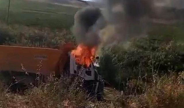 Takla atan kamyonun sürücüsü yanarak hayatını kaybetti