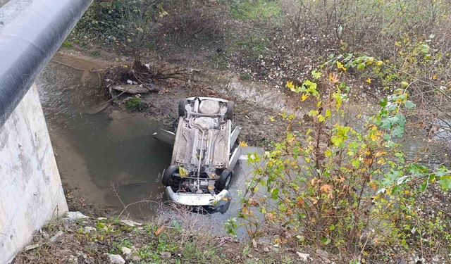Dereye uçan otomobilin sürücüsü yaralandı