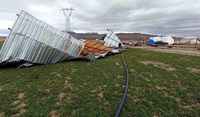 Şiddetli rüzgar ahırın çatısını uçurdu