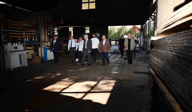 Yanan orman ürünleri fabrikasında inceleme