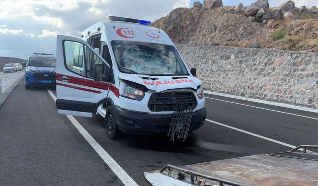 Ambulans virajı alamadı, tabelaya çarptı