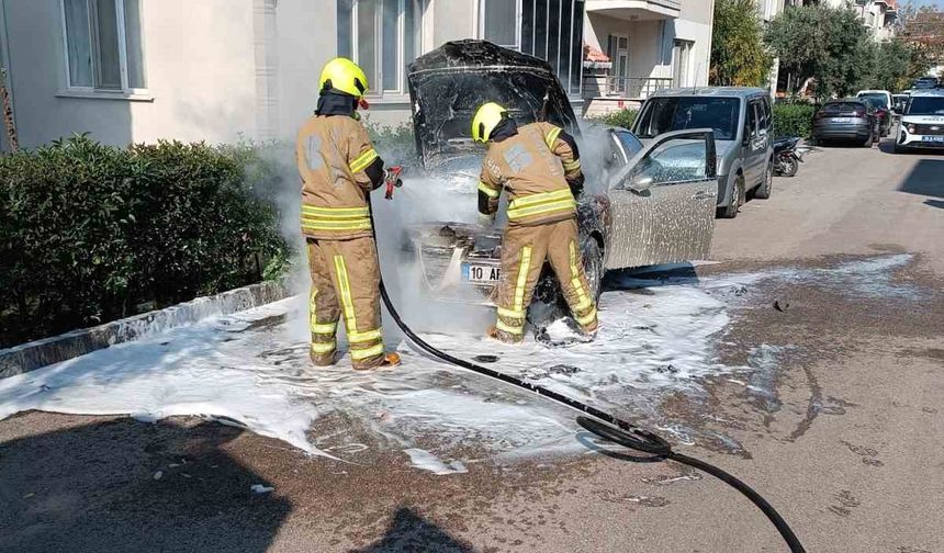 Park halindeki araç alev aldı
