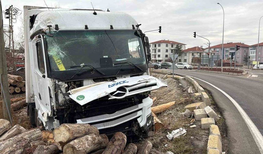 Kontrolden çıkan tır, kereste fabrikasının deposuna girdi