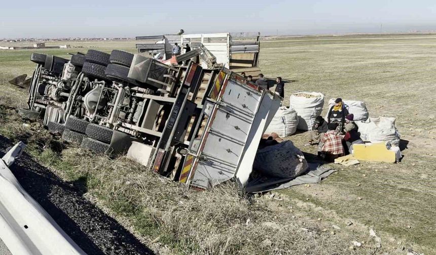 Patates yüklü kamyon şarampole devrildi: 1 yaralı