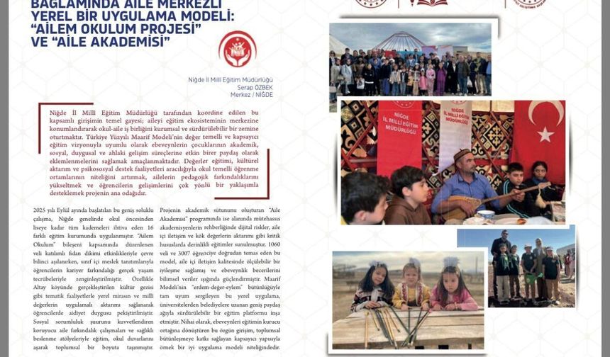 Niğde'nin eğitim projesi bakanlık dergisinde