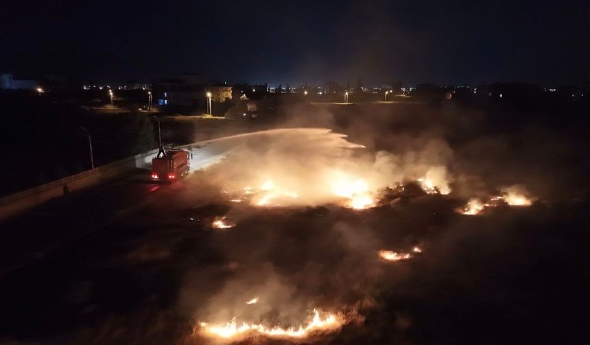 Alevlerin yükseldiği ot yangını korkuttu