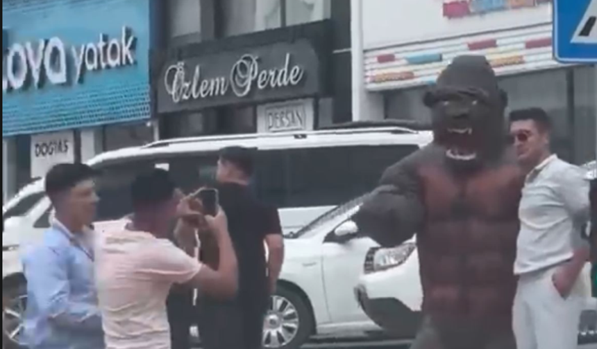 Niğde’de yolda yürüyen goril ilgi odağı oldu