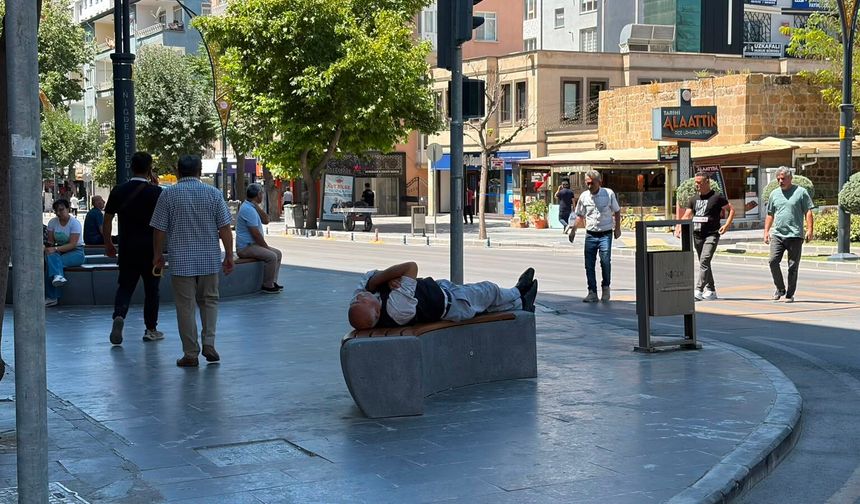 Niğde'de sıcağa dayanamadı, bankı yatak yaptı!
